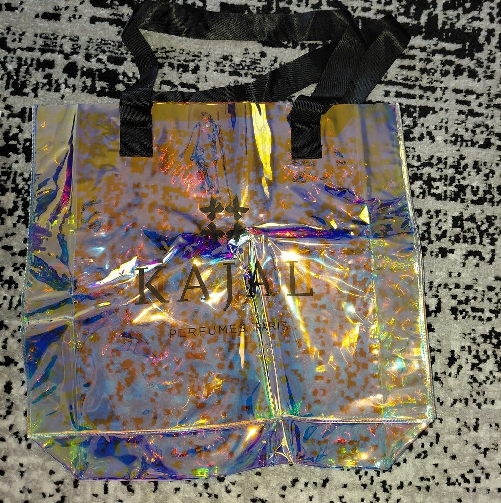 BUNDLE 2 Kajal Perfume Paris Iridescent Tote Bags Silver Reflective - Picture 3 of 11